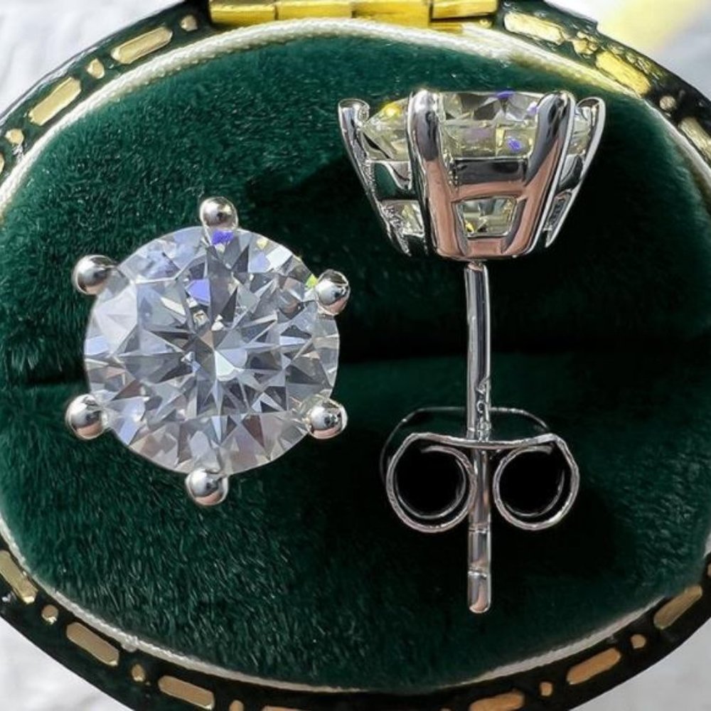 Certified 4ct. t.w. Moissanite Diamond Round Stud Earrings NEW - Picture 4 of 14